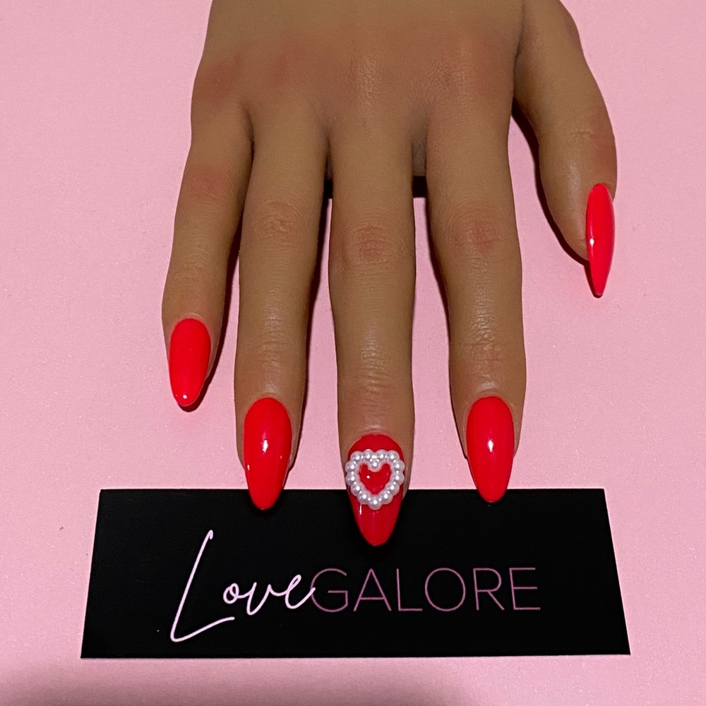 Handcrafted Press ons Red Heart Glow in dark Medium Almond - Love Galore